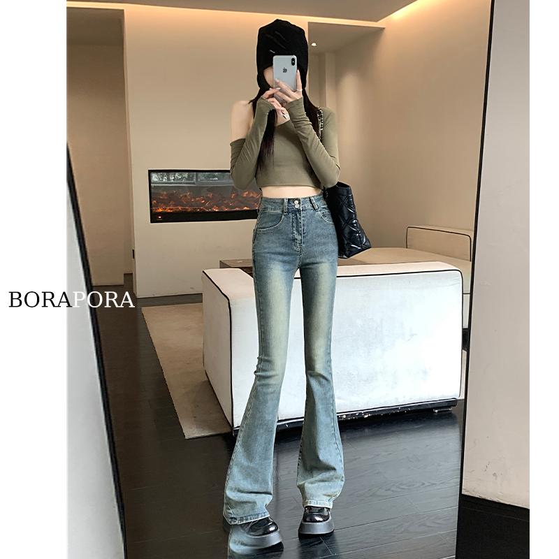 Boot Cut Jeans - パンツ デニム レディース 女性用 レトロ ブーツ カット ジーンズ 秋 スリムフィット 女性用 汎用性 高さ ハイウエスト フレアパンツ