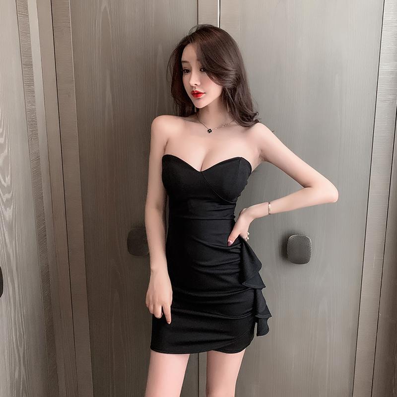 キャバドレス ミニスカート キャバ レディース ディスコスカート フェミニン 胸露出 ワンワードカラー Aラインスカート 夏