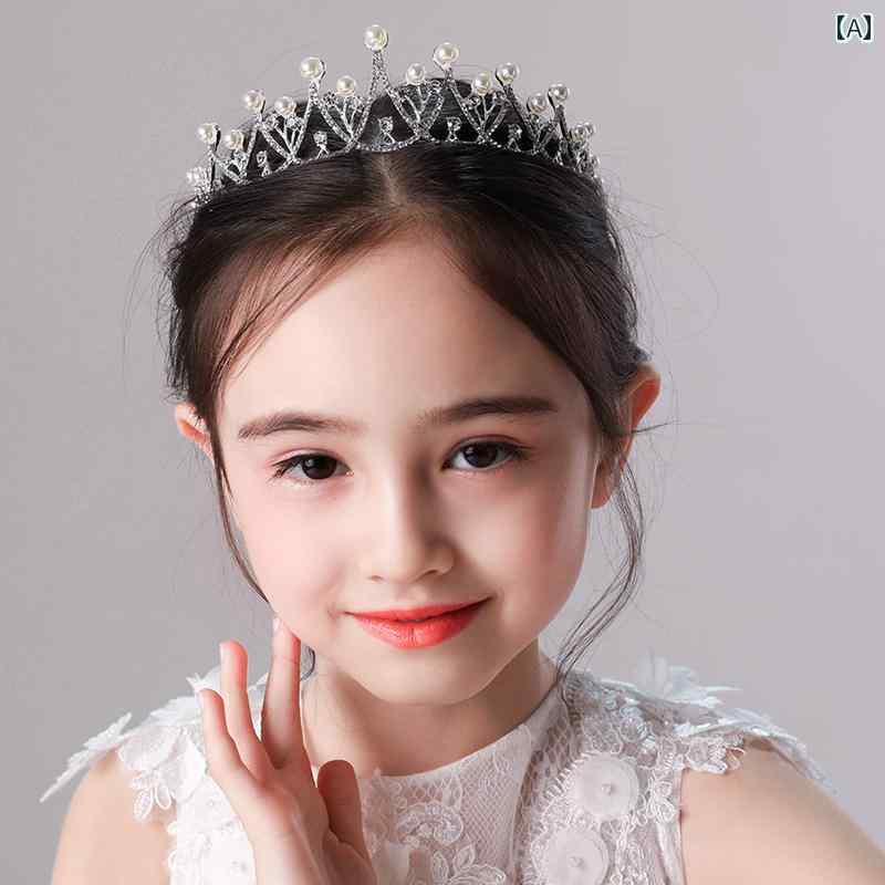 女の子 子供 クラウン ティアラ プリンセス ガールズ クラウン クリスタル パール 韓国 ヘア バンド パ..