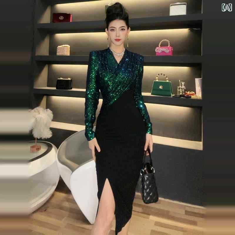 ドレス スカート レディース ファッション フレンチ ロイヤル シスター ハイエンド ライト 高級感 スパンコール スプライシング 春 女性