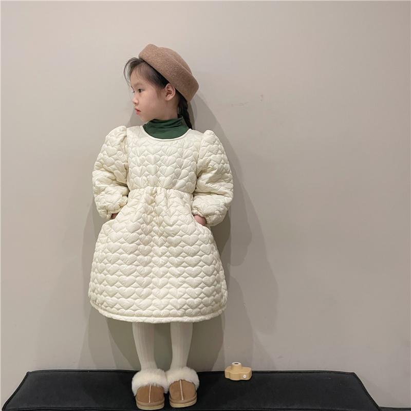 ドレス コットン 秋 冬 韓国 ガールズ キルティング 子供 綿 服 パッド入り 厚手