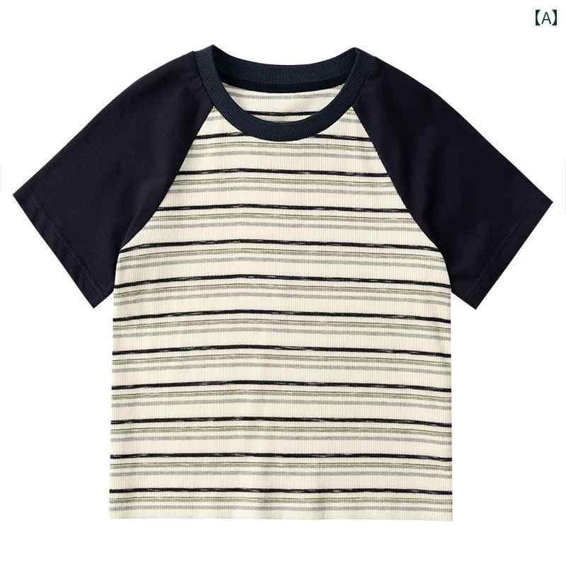 トップス Tシャツ キッズ おしゃれ ナチュラル 子供服 ネイビー ストライプ 子供用 男の子 女の子 夏 カジュアル 半袖