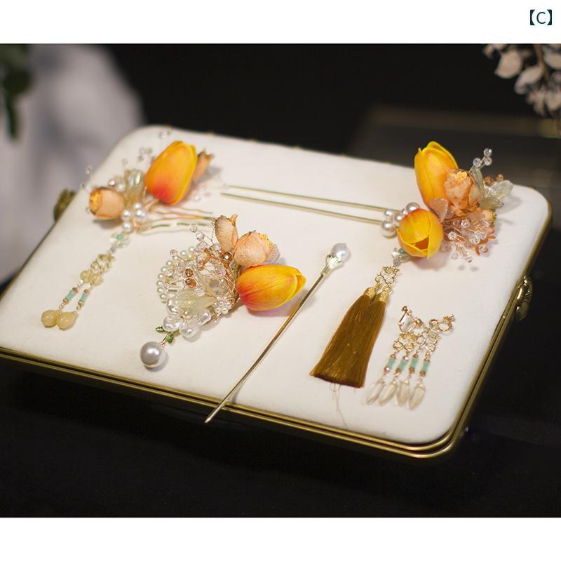 セキュアデポのアクセサリー レディース ジュエリー セット チャイナ風 ブライダル ヘッド ウェア 老化防止 ドレス チャイナドレス ヘアピン ヘアアクセサリー ウェディング｜アングル3