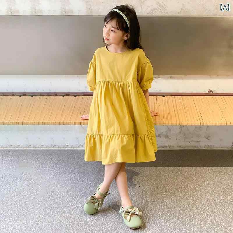 夏 カジュアル ワンピース かわいい 女の子 ガールズ ドレス 韓国 中大 子供服 綿 森 プリンセス アート ケーキ