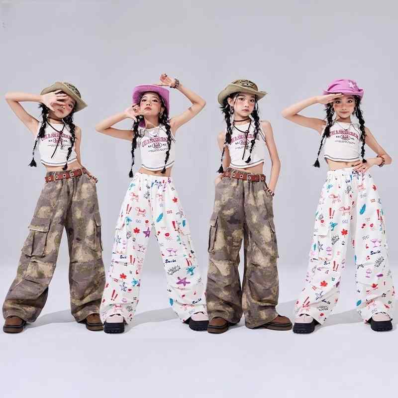 子供服 女の子 Tシャツ タンクトップ へそ出し パンツ 夏 コスチューム バンド ダンス ヒップホップ ストリート系 パフォーマンス 衣装 セットアップ クール かっこいい キッズ