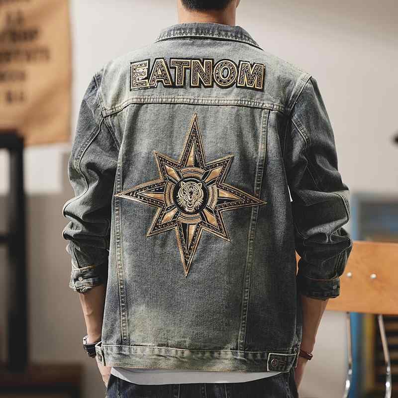 ジャケット デニムジャケット メンズ アメリカン カジュアル ハイエンド レトロ 刺繍 春秋 オートバイ