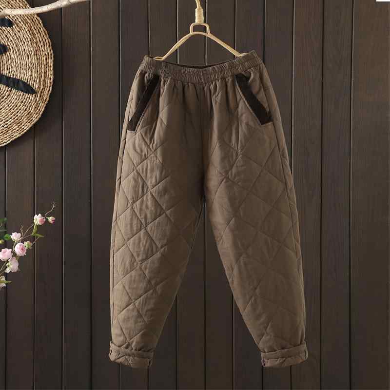 レディース 冬 カジュアル 綿 用 無地 ひし形 スプライシング コーデュロイ 伸縮性 ウエスト 綿 パッド アウター用 厚く 暖かい ズボン