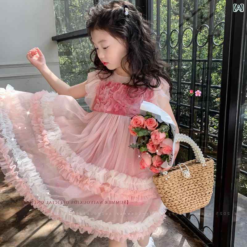 女の子 子供服 夏 プリンセス ドレス ピンク 夏 ワンピース フリフリ かわいい パーティー レジャー