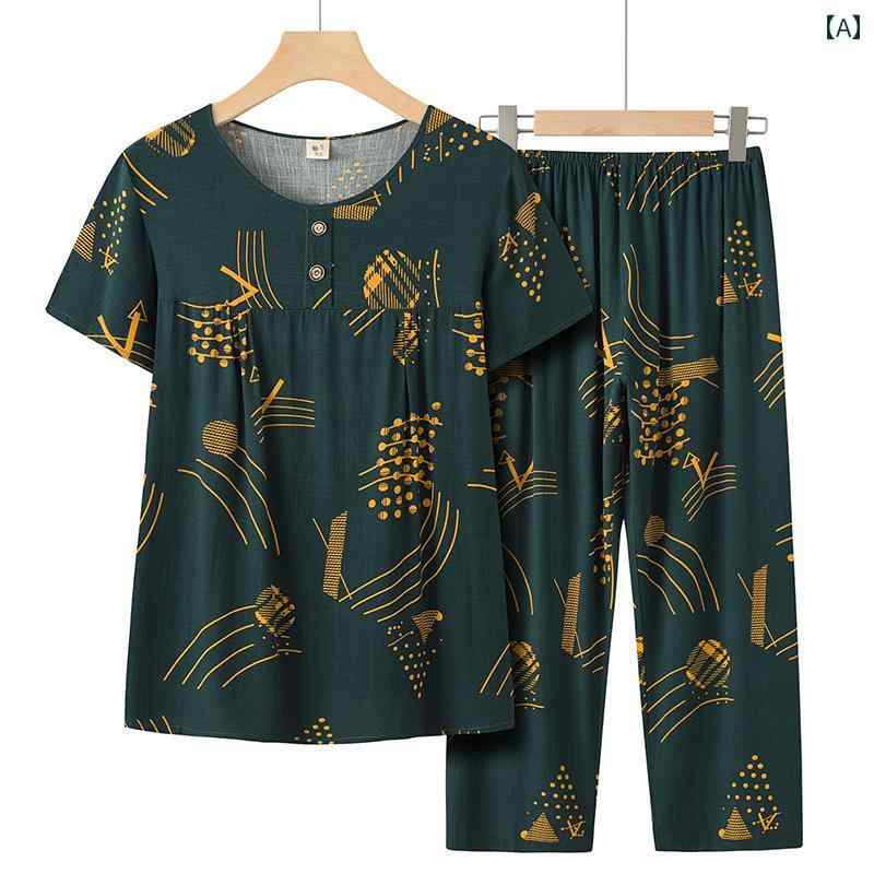 婦人服 セットアップ 高齢 母 春秋 綿麻 上下 二点 セット 半袖 おばあちゃん 服 ゆったり ラクちん パジャマ Tシャツ 部屋着 ズボン ..