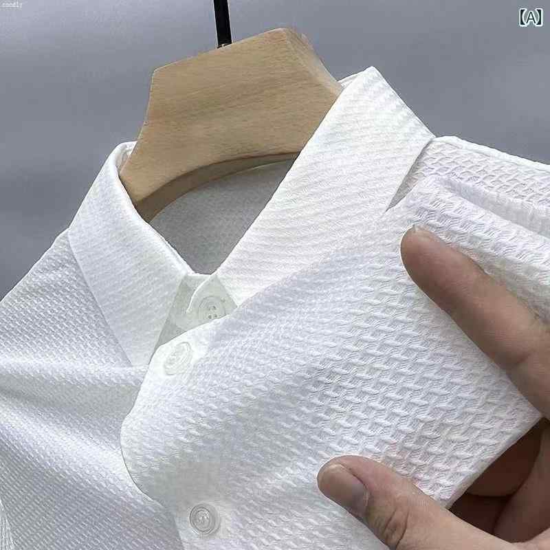 メンズ 夏 シャツ スタイリッシュ おしゃれ 冷感 半袖 高級感 ドレープ性 アイロン 不要 服 薄手 アイス フィール 通気性 トップス
