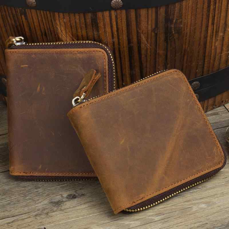 バッグ 財布 レザー ウォレット カジュアル レトロ 一層 牛革 ジッパー 小さい メンズショート ピック..