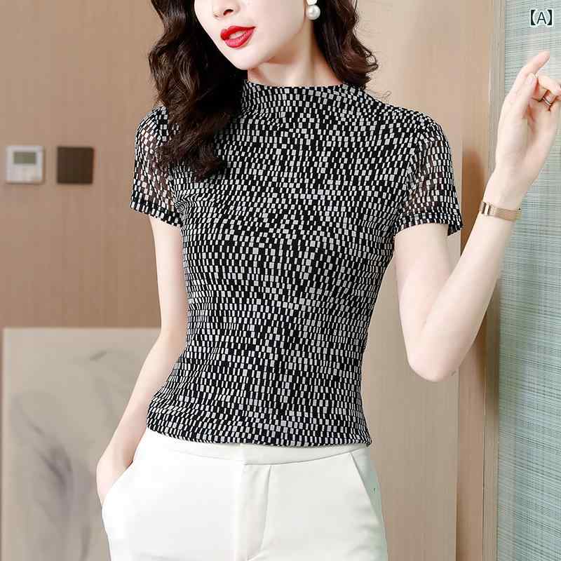 レディース 夏 カジュアル T シャツ 半袖 マザーズ 婦人服 おしゃれ 普段使い 女性用 t 大きいサイズ メッシュ 二層 レイヤリング 用 小さい シック トップス