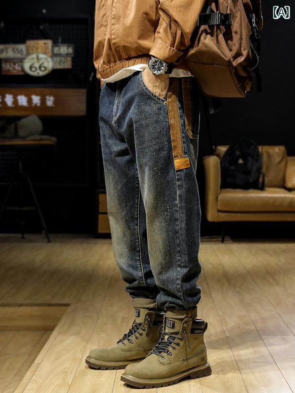 メンズ デニム ロングパンツ ストレート ワイド アメリカン アメリカン ストリート おしゃれ かっこいい 履きやい 快適 イベント フェス レジャー アウトドア キャンプ ダンス パフォーマンス 仕事着