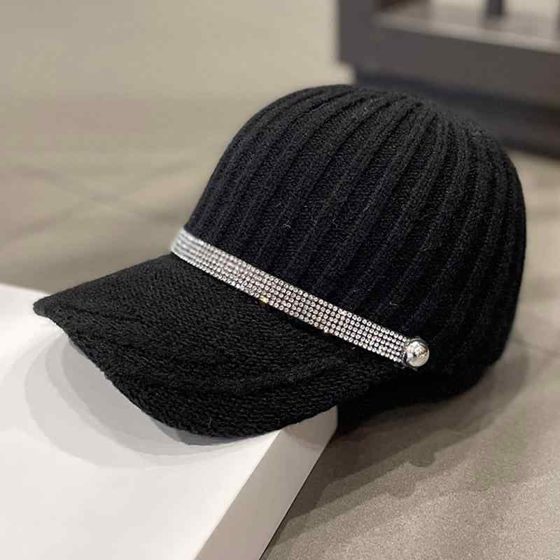 レディース 秋 冬 カジュアル ニット キャップ 帽子 ラインストーン ピーク キャップ ファッション ホ..