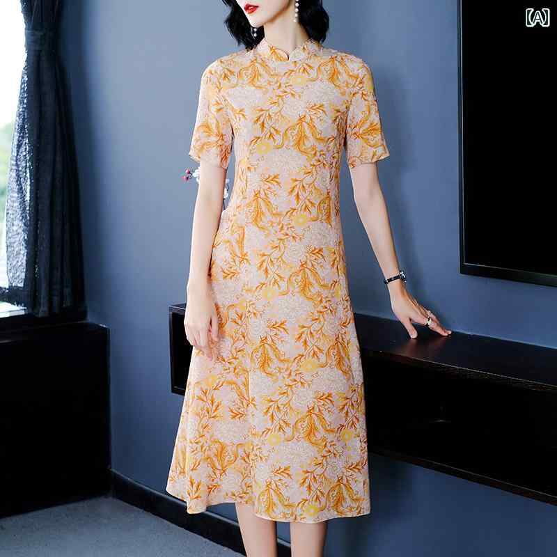 レディース 夏 ワンピース 半袖 きれいめ 上品 マザーズ おしゃれ お母さん お呼ばれ ドレス 婦人服 サマーウェア スタイル レトロ 若々しい チャイナ 中華風