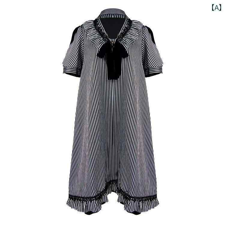 ワンピース レトロ 白黒 ストライプ パフスリーブ ダーク ゴシック A タイプ ドール スカート OP ドレス