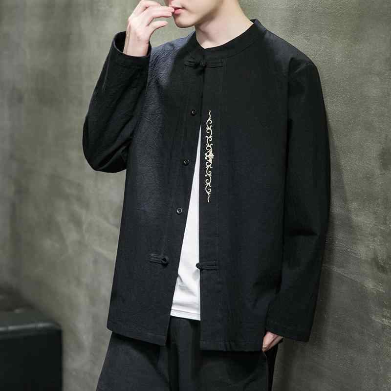 ジャケット メンズ 秋 冬 カジュアル 中華風 綿 リネン 刺繍 唐 スーツ 大きいサイズ チュニック スーツ バックル 漢服