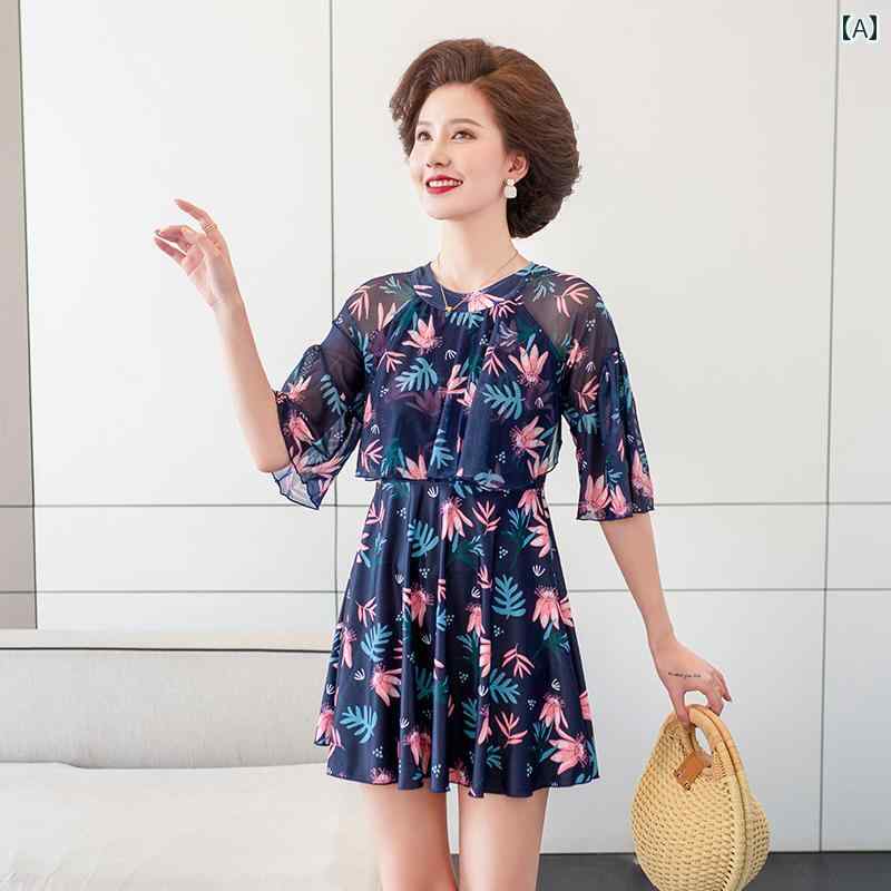 お母さん 水着 体型カバー プール ビーチ おしゃれ ミセス お腹カバー レディース マミー 着痩せ 温泉 ワンピース スカート 大きめサイズ シニア