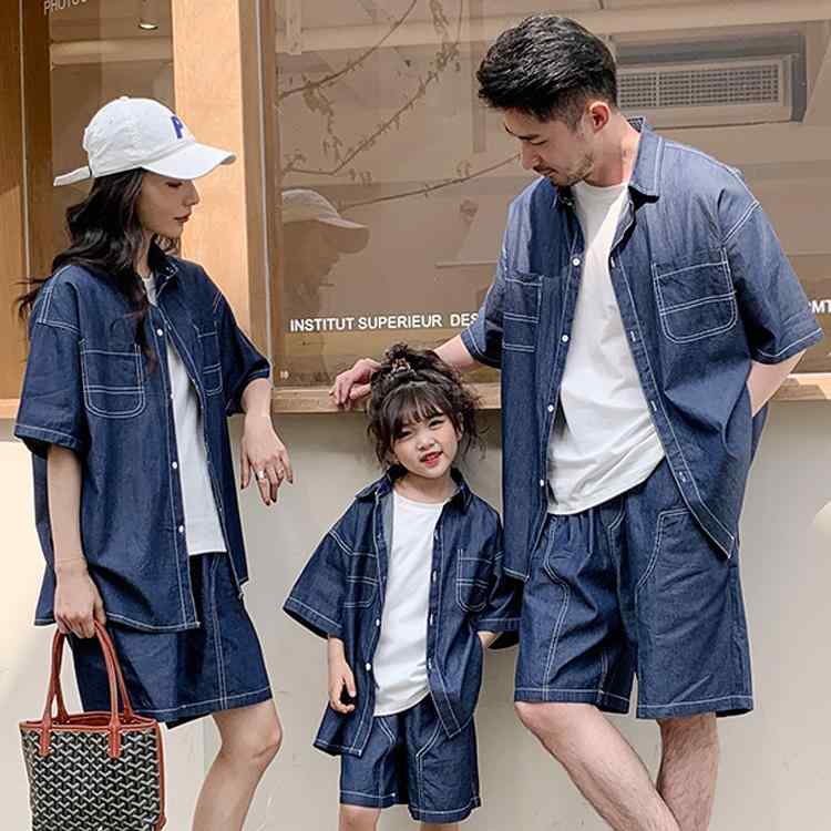 Occidental Goods - 親子服 家族 ペアルック レディース メンズ 大人 キッズ 子供 赤ちゃん ベビー 親子 リンク コーデ お揃い レジャー トラベル 記念写真 シャツ トップス パンツ ボトムス デニム 夏