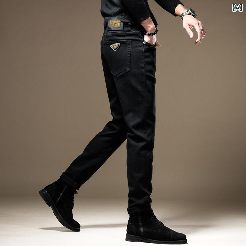 メンズ デニム ロングパンツ 春秋 ストレート スリム カジュアル スタイリッシュ おしゃれ 快適 デイリー イベント レジャー アウトドア ツーリング