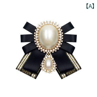 ブローチ 上品 セレモニー リボン ブローチ 高級感 女性 コサージュ パール セーター ピン スーツ 精巧..