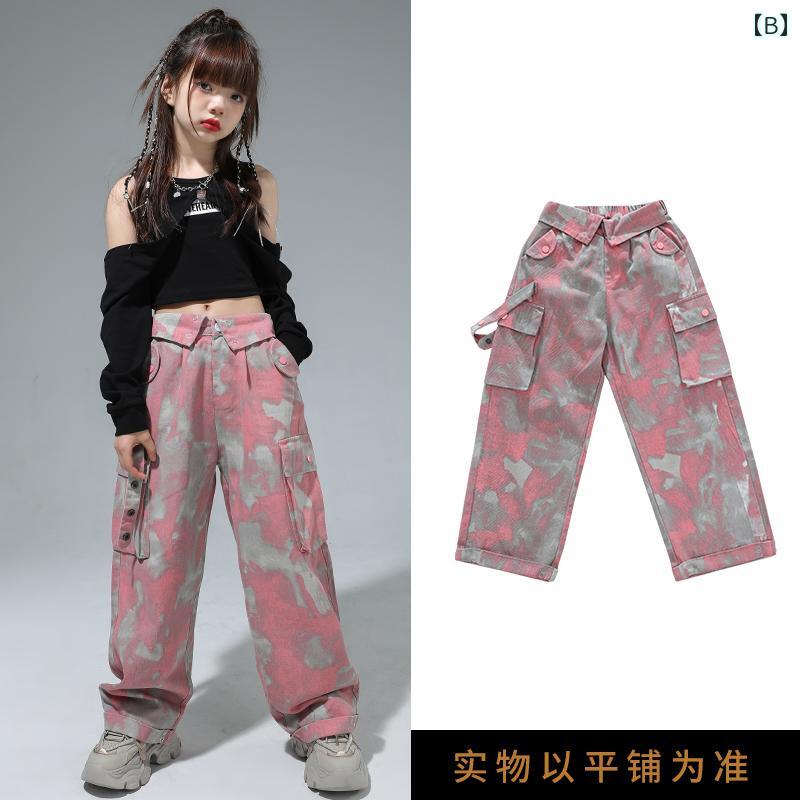 セキュアデポのダンス キッズ 衣装 ヒップホップ ジャズダンス セットアップ 春秋 女の子 ティーン ストリート 練習着 パフォーマンス ワイドフィット 肩出し｜アングル3