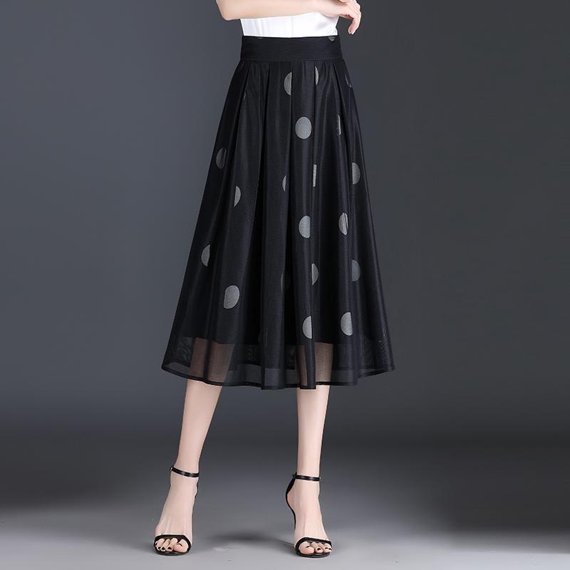 レディース ファッション スカート Aライン プリーツ ロング丈 レース メッシュ ハイウエスト ドット柄 スリム 水玉 デイリー フェミニン レディース 快適コーデ 秋 婦人服