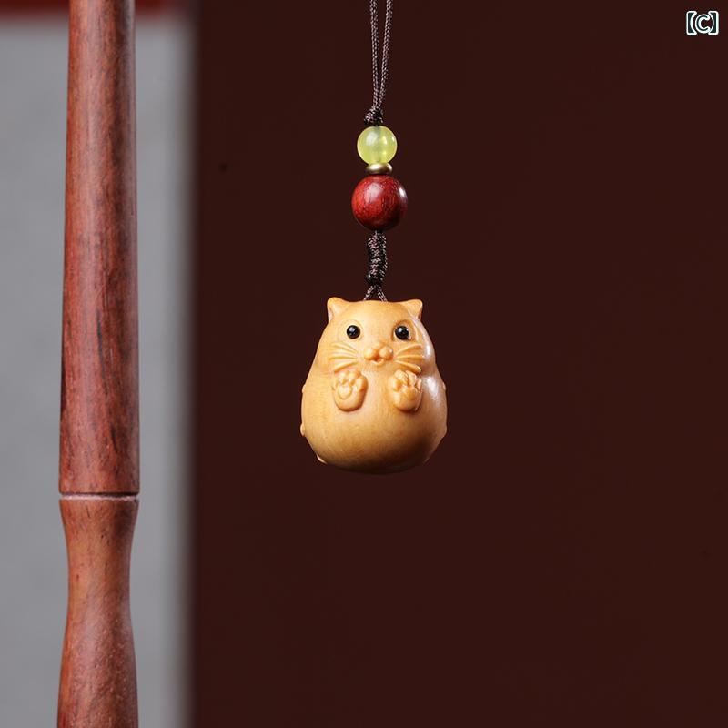 セキュアデポのペンダント キーホルダー ストラップ 車内アクセサリー インテリア レトロ レトロ チャイナ風 木 鍵 キー 携帯 バッグ 猫 カラフル｜アングル3