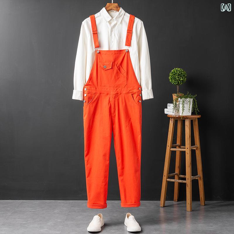アメリカ オーバーオール メンズ 九分丈 パンツ カジュアル ジャンプスーツ ヒップホップ ゆったり ポケット ズボン ユニセックス 韓国 キャンディーカラー 作業着