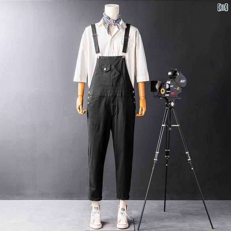 アメリカ オーバーオール メンズ 九分丈 パンツ カジュアル ジャンプスーツ ヒップホップ ゆったり ポケット ズボン ユニセックス 韓国 キャンディーカラー 作業着