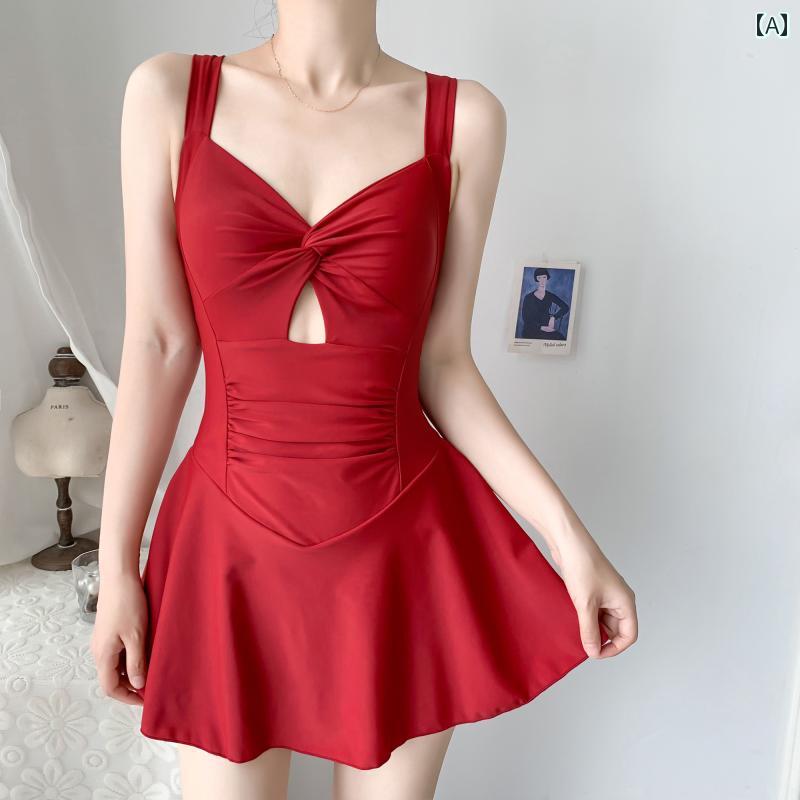 レディース 夏 水着 おしゃれ かわいい ビーチ プール リゾート レジャー 女性 魅惑的 赤い ハイエンド ワンピース