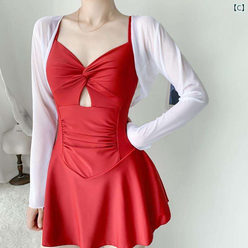 レディース 夏 水着 おしゃれ かわいい ビーチ プール リゾート レジャー 女性 魅惑的 赤い ハイエンド ワンピース