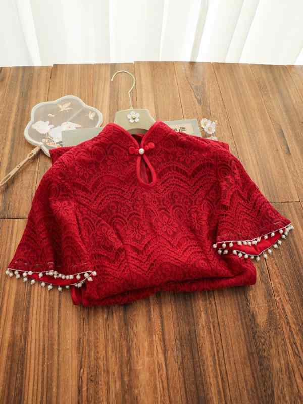 中華風 ワンピース チャイナドレス レース 深紅 優しい ガーリー エレガント お食事 お呼ばれ 発表会 結婚式 二次会 レトロ サイズ 豊富 レディース