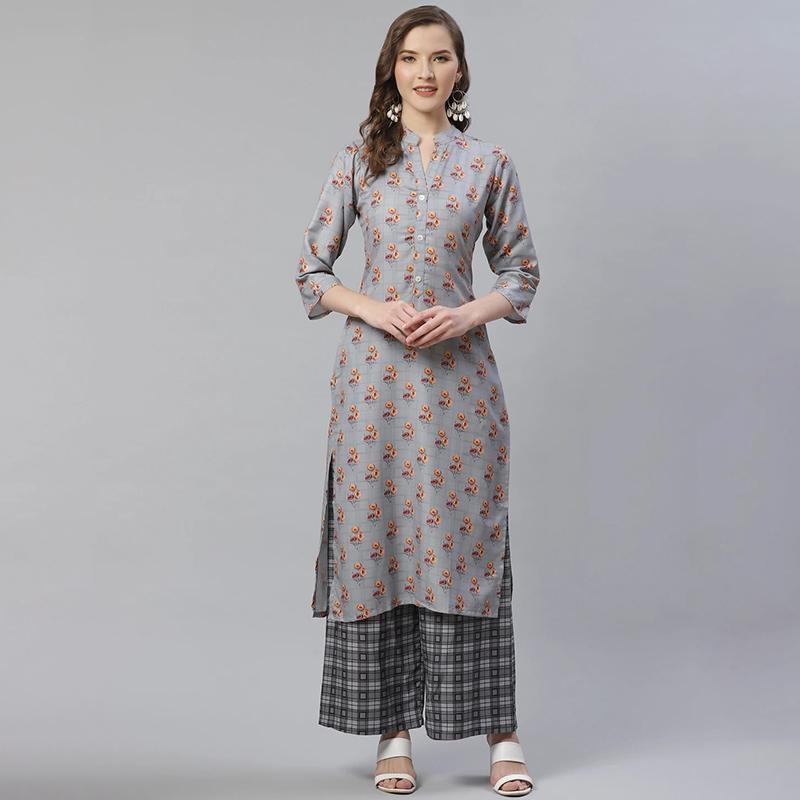 インド ファッション 綿 コットン 婦人服 レディース レディース 七分袖 普段着 民族風 花柄 トップス ズボン ロングパンツ スリット