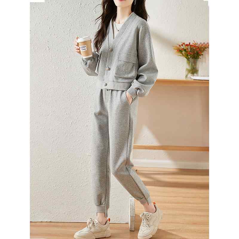 レディース 秋 カジュアル ファッション かわいい スーツ スリム トレーナー ハイエンド 2点 セット