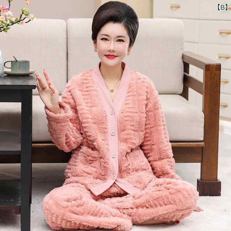 パジャマ ナイトウェア コーラル フリース 女性 秋冬 厚みある 裏起毛 フランネル リラックス ウェア スーツ
