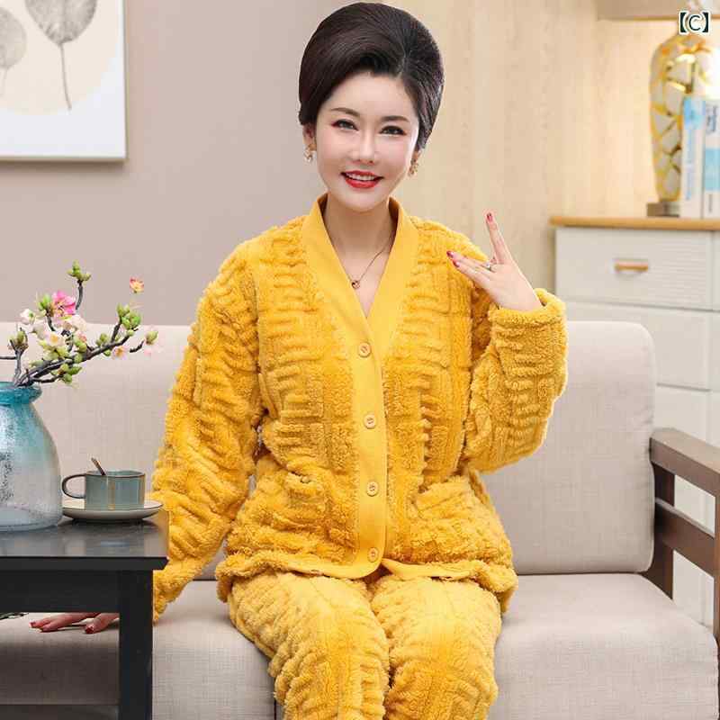 パジャマ ナイトウェア コーラル フリース 女性 秋冬 厚みある 裏起毛 フランネル リラックス ウェア スーツ