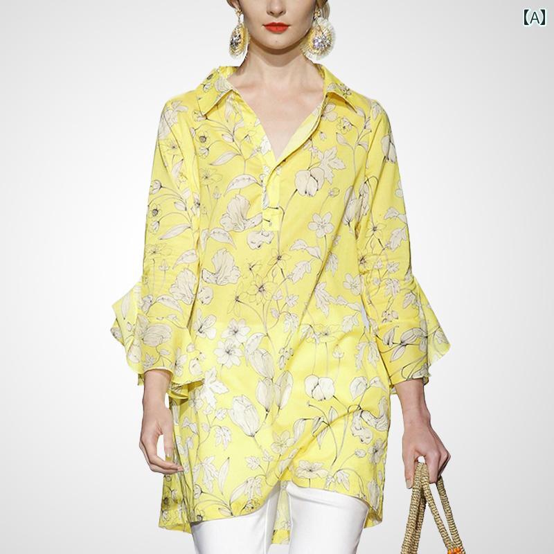 ブラウス レディース ファッション トップス シャツ 春 フレンチ ライト 大人 ポロシャツ 丈 スリム