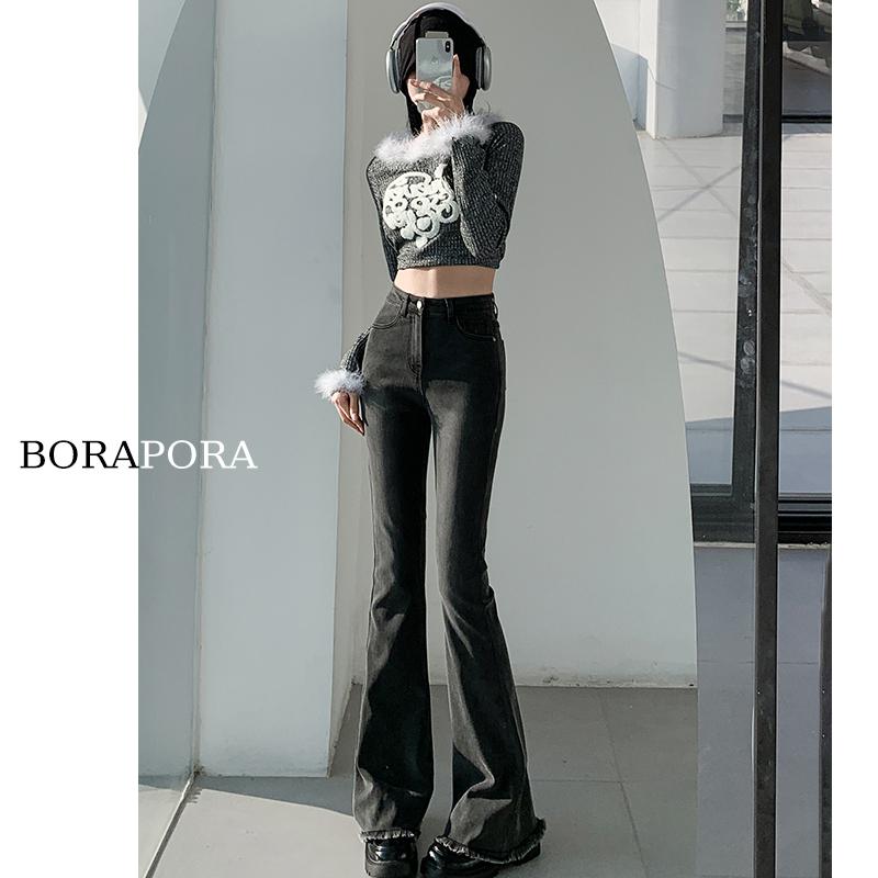 Boot Cut Jeans - パンツ デニムパンツ レディース スタイリッシュ スモーキーグレー ブーツ カット ジーンズ 女性 春 小柄 ハイウエスト スリム ベルボトム フレアパンツ