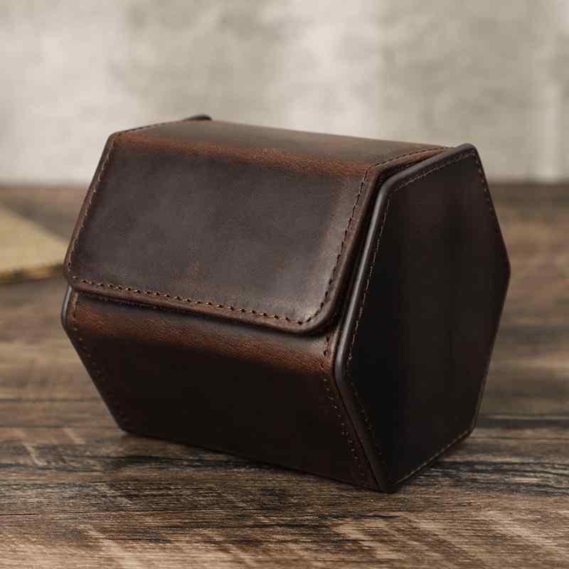 ウォッチケース レトロ 六角形 ホース 牛革 革 シングル ウォッチ 収納 ボックス バッグ 腕時計ケース アクセサリーケース 箱