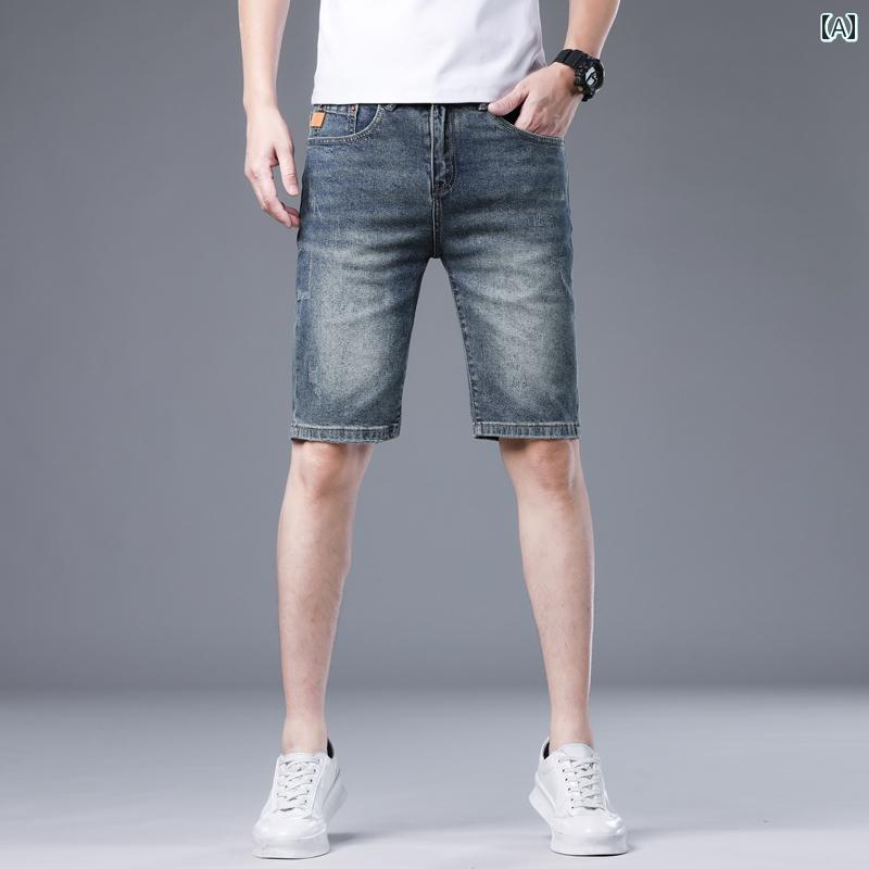 パンツ デニムパンツ 夏 ハーフ ひざ丈 ハイエンド レトロ メンズジーンズ カジュアル 薄手 ストレート スリム ミッド 韓国 五分丈