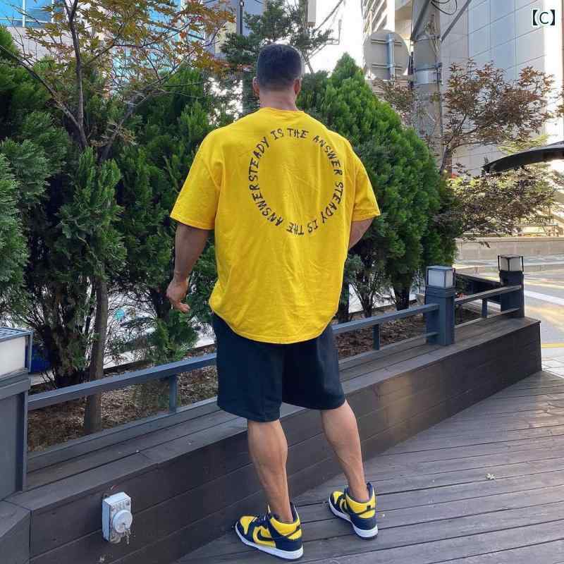 トップス マッスル Tシャツ スポーツ メンズ ラージ 半袖 フィットネス ウェア 夏 ラウンドネック トレーニング 半袖 コットン ランニング