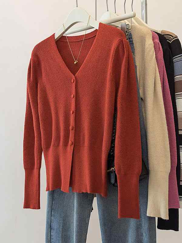 カーディガン 上着 Vネック シングルブレスト 秋冬 長袖 ロングスリーブ レディース 単体売り