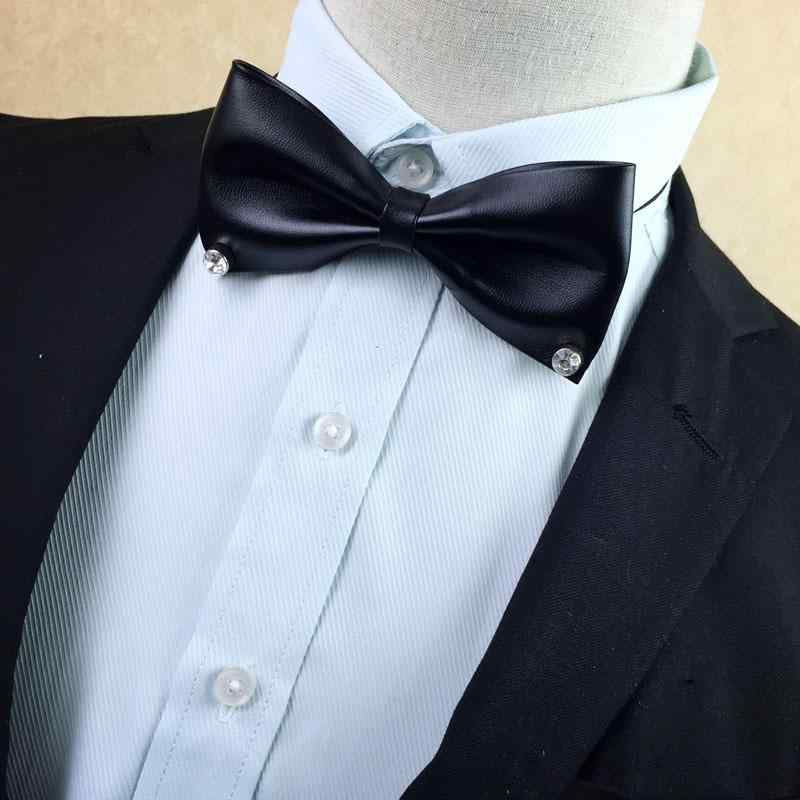蝶ネクタイ おしゃれ ボウタイ アクセサリー 雑貨 結婚式 花婿 付添人 シャツ メンズ ブラック カジュアル 韓国 レザー