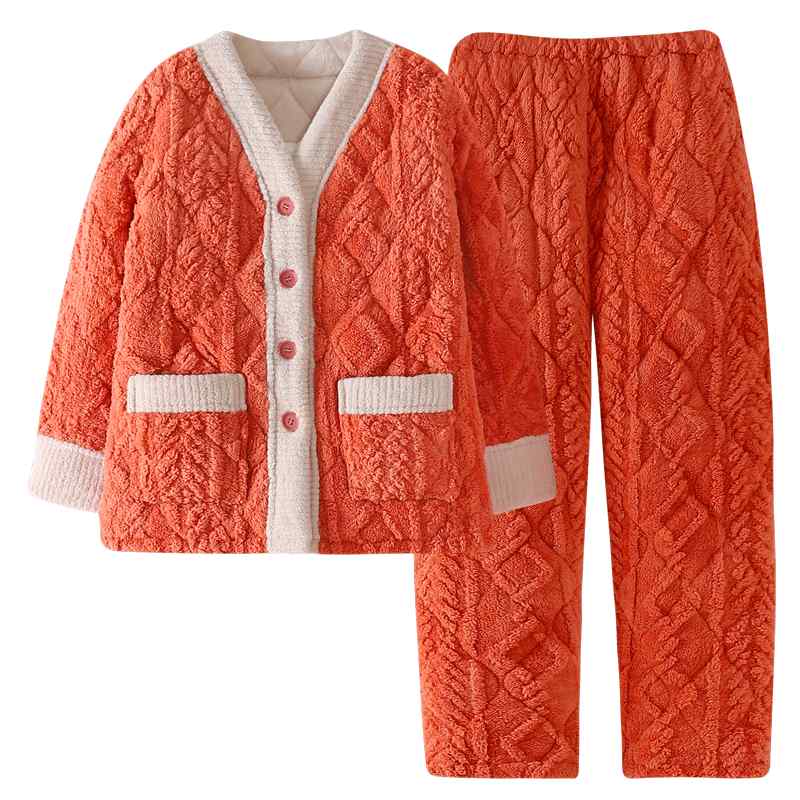 パジャマ ルームウェア レディース 秋冬 コーラル フリース 厚手 裏起毛 3層 キルティング 厚手 リラックス ウェア