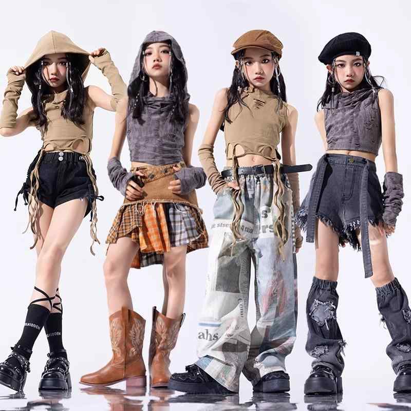 子供服 女の子 Tシャツ タンクトップ へそ出し パンツ ミニスカート コスチューム バンド ダンス ヒップホップ ストリート系 パフォーマンス 衣装 クール かっこいい キッズ