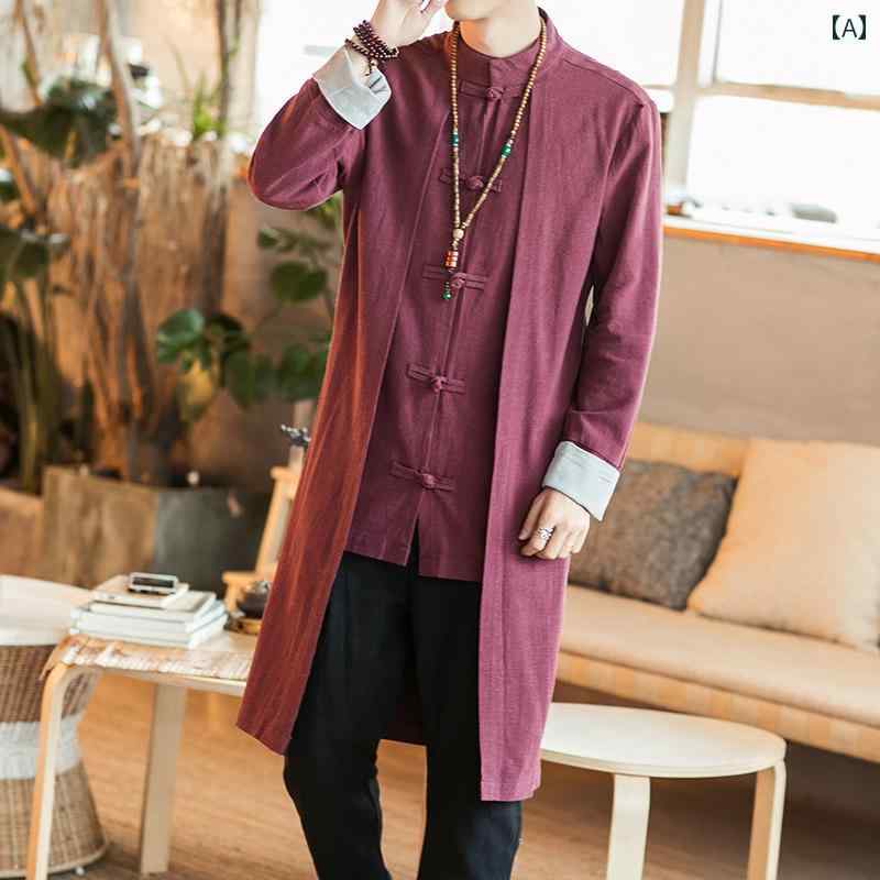 チャイニーズ アウター かっこいい レトロ チャイナ風 ボタン ガウン 漢服 レトロ 唐 コート 春秋 ミディアム丈 ボタン装飾
