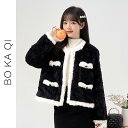 コート トップス レディース ファッション 冬 フレンチ ラムウール ショート 女性 ガーリー カレッジ 対照的 色 カーディガン