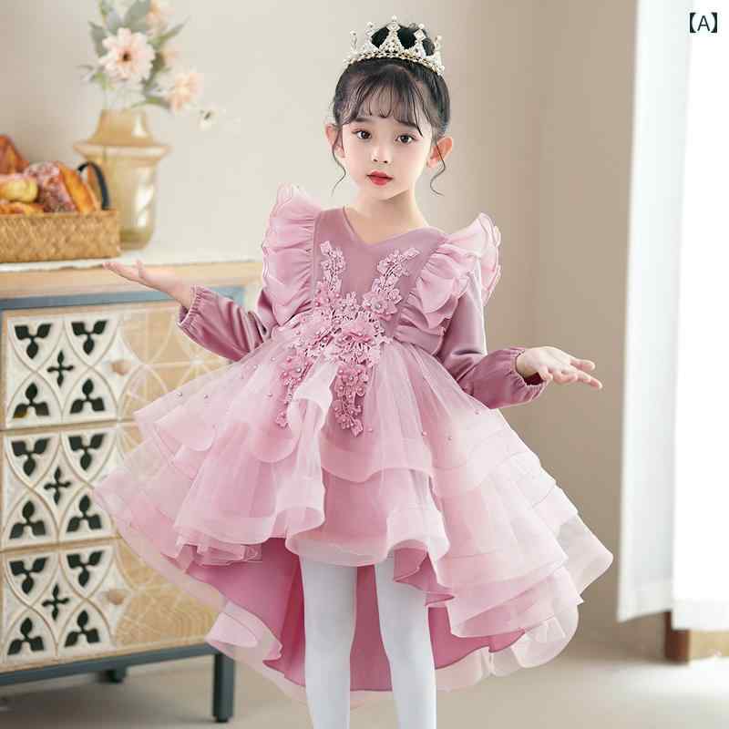 プリンセス ドレス 女の子 ふわふわ ガーゼ 子供 ウェディング ワンピース 誕生日 パーティー パフォーマンス ピアノ 演奏