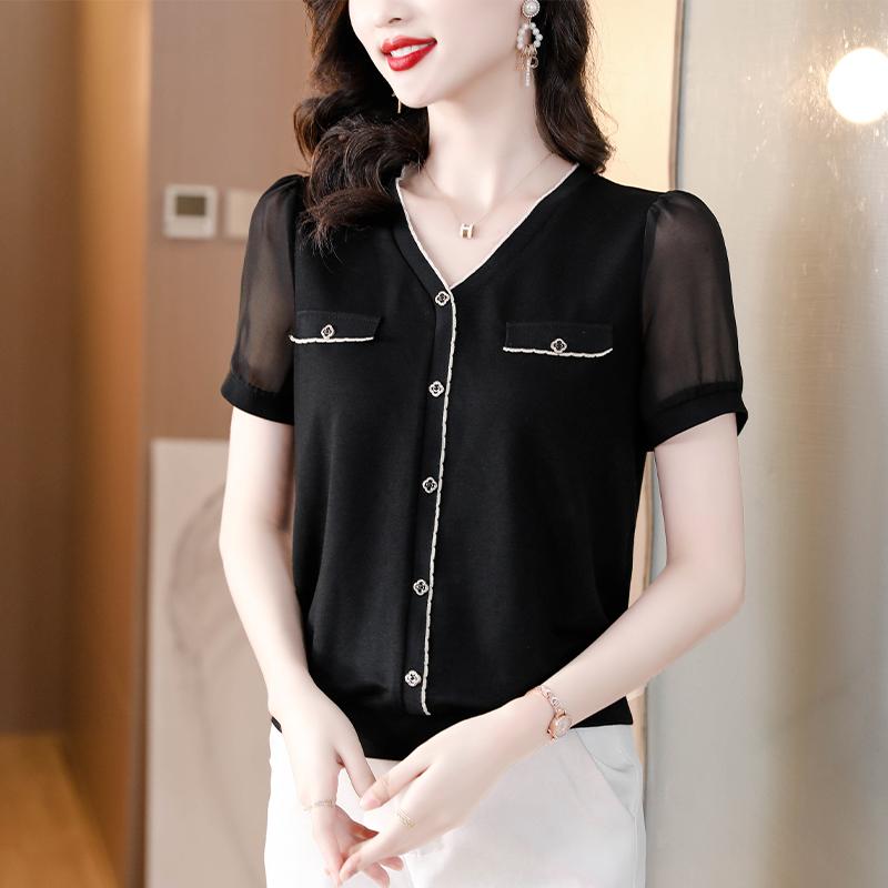 トップス シャツ レディース マザーズ 婦人服 普段使い 西洋 スリムフィット 夏 無地 シンプル Vネック 半袖 カジュアル Tシャツ 女性用